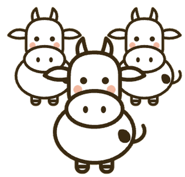 Three cartoon cows, the Herd mascots